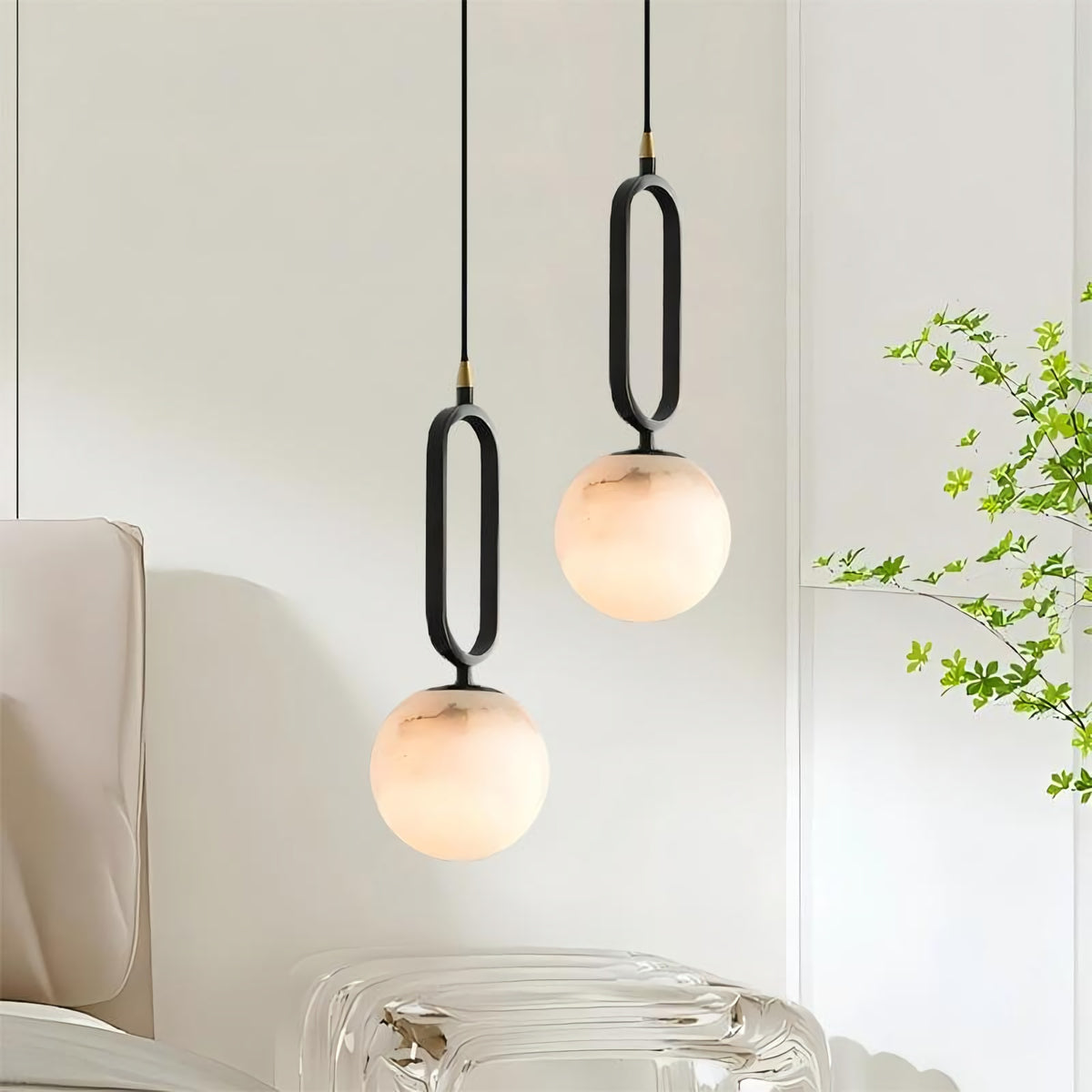 Round Marble Ball Copper Black Modern Pendant Lamp