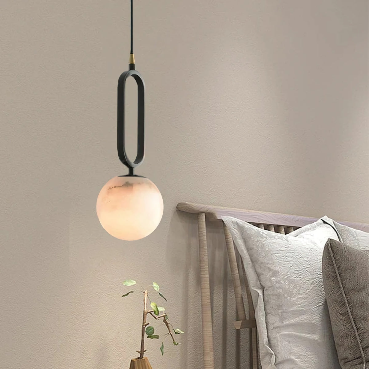 Round Marble Ball Copper Black Modern Pendant Lamp