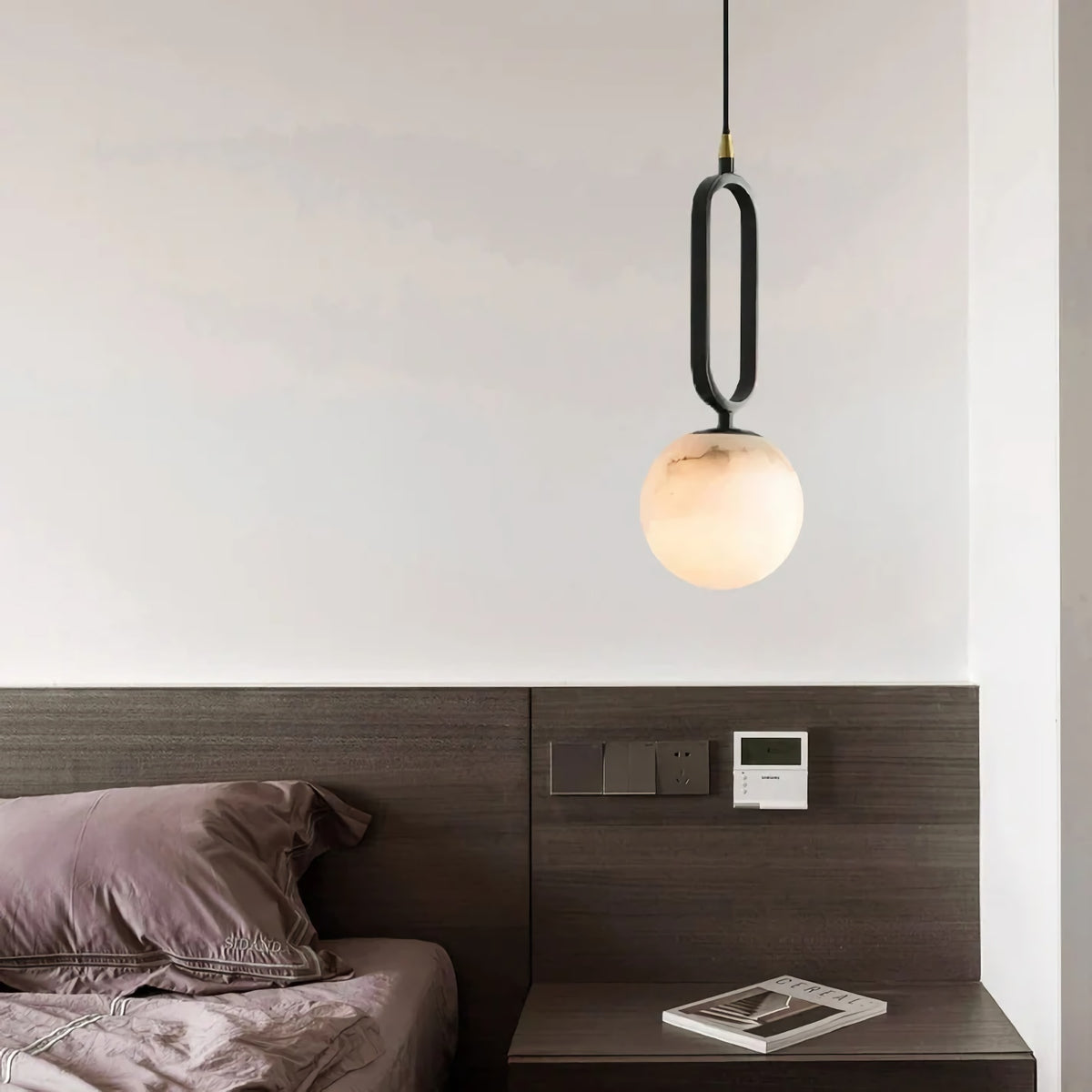 Round Marble Ball Copper Black Modern Pendant Lamp