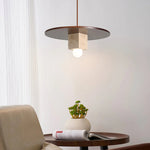 Round Wood Square Travertine Pendant Light