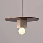 Round Wood Square Travertine Pendant Light