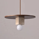 Round Wood Square Travertine Pendant Light