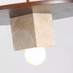Round Wood Square Travertine Pendant Light