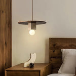 Round Wood Square Travertine Pendant Light