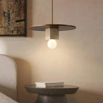 Round Wood Square Travertine Pendant Light
