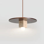 Round Wood Square Travertine Pendant Light