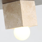 Round Wood Square Travertine Pendant Light