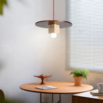 Round Wood Square Travertine Pendant Light