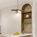Round Wood Square Travertine Pendant Light