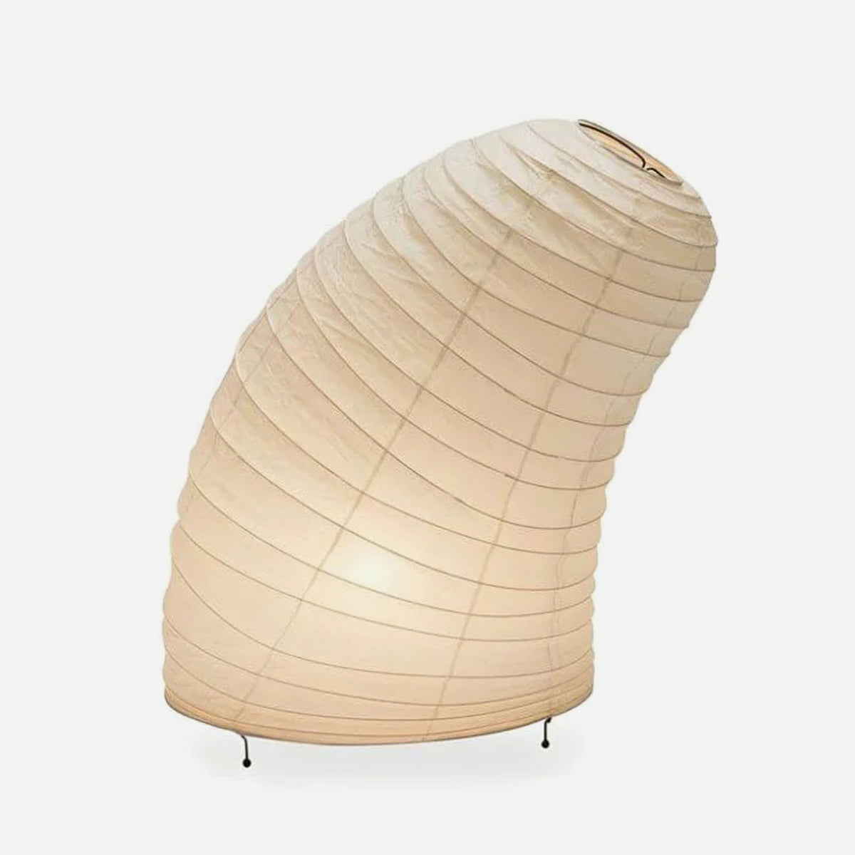 Severine Spiral Washi Paper Table Lamp | Washi Paper and Metal | Front full view on a pure white background, illuminated | Severn Lighting