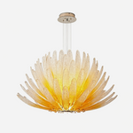 Solaris Agave Glass Starburst Chandelier | Amber Textured Glass | Full front studio shot isolated on a white background showing the glowing amber agave leaves | Severn Lighting