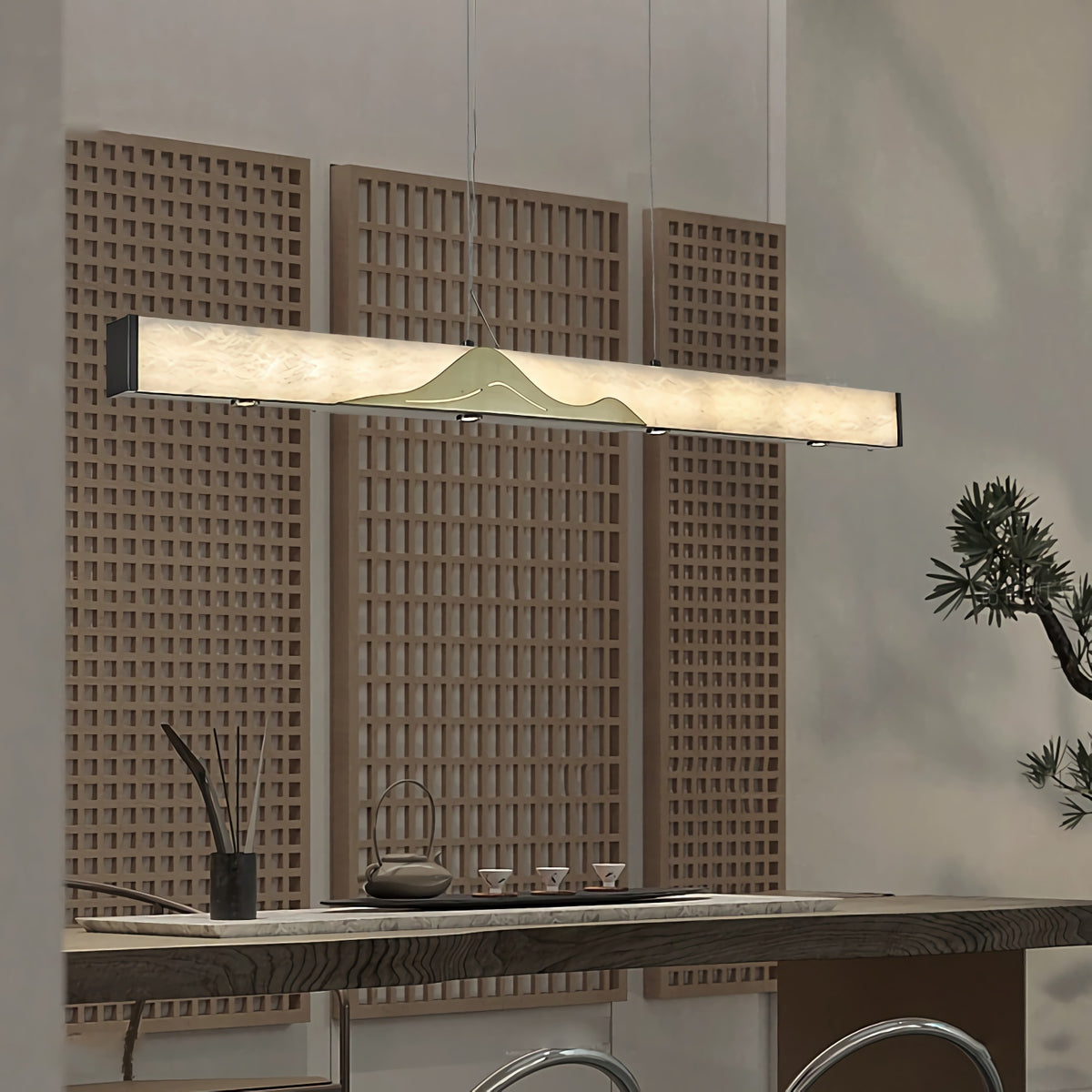 Square Column Long Marble Chandelier