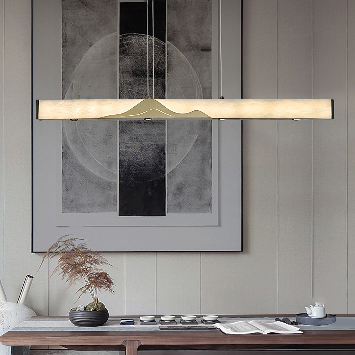 Square Column Long Marble Chandelier