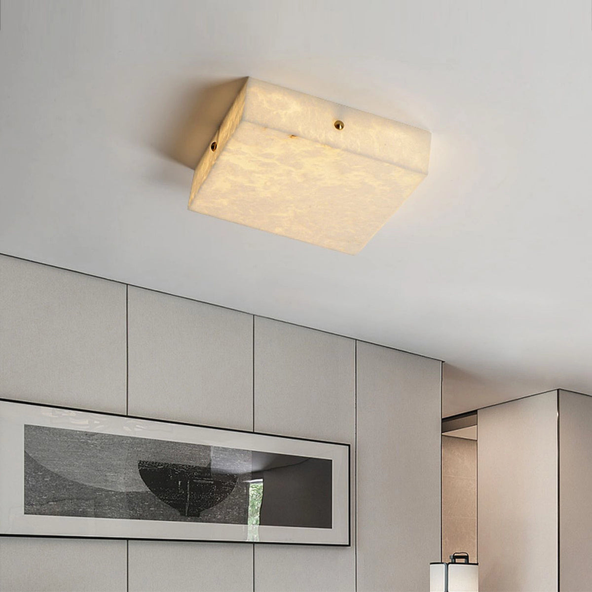 Square Flushmount Alabaster Ceiling Light