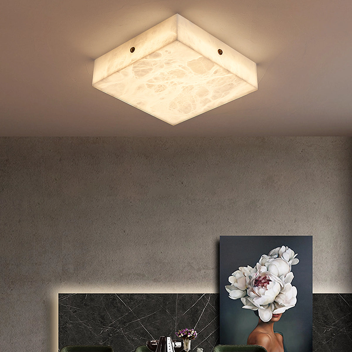 Square Flushmount Alabaster Ceiling Light