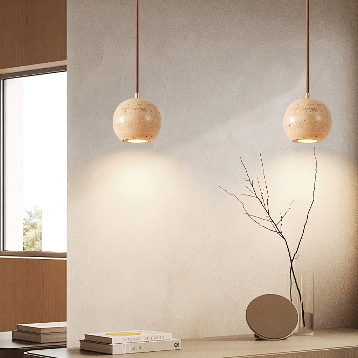 Textured Travertine Pendant Light
