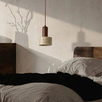 Textured Yellow Travertine Wood Suspension Light