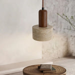 Textured Yellow Travertine Wood Suspension Light