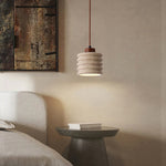 Textured Yellow Travertine Wood Suspension Light