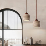 Textured Yellow Travertine Wood Suspension Light