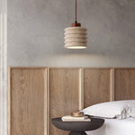 Textured Yellow Travertine Wood Suspension Light