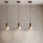 Textured Yellow Travertine Wood Suspension Light