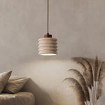 Textured Yellow Travertine Wood Suspension Light