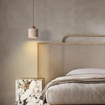 Textured Yellow Travertine Wood Suspension Light