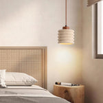 Textured Yellow Travertine Wood Suspension Light