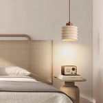 Textured Yellow Travertine Wood Suspension Light