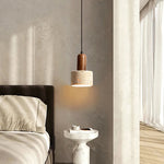 Textured Yellow Travertine Wood Suspension Light