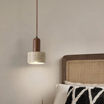 Textured Yellow Travertine Wood Suspension Light