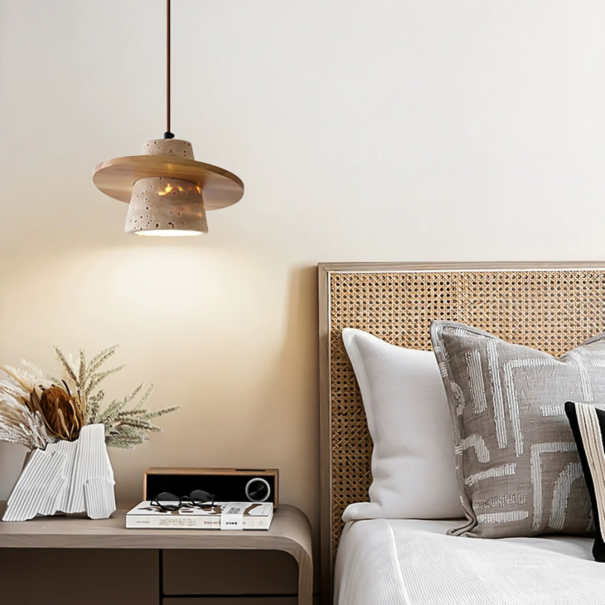 Travertine Medieval Wood Pendant Light