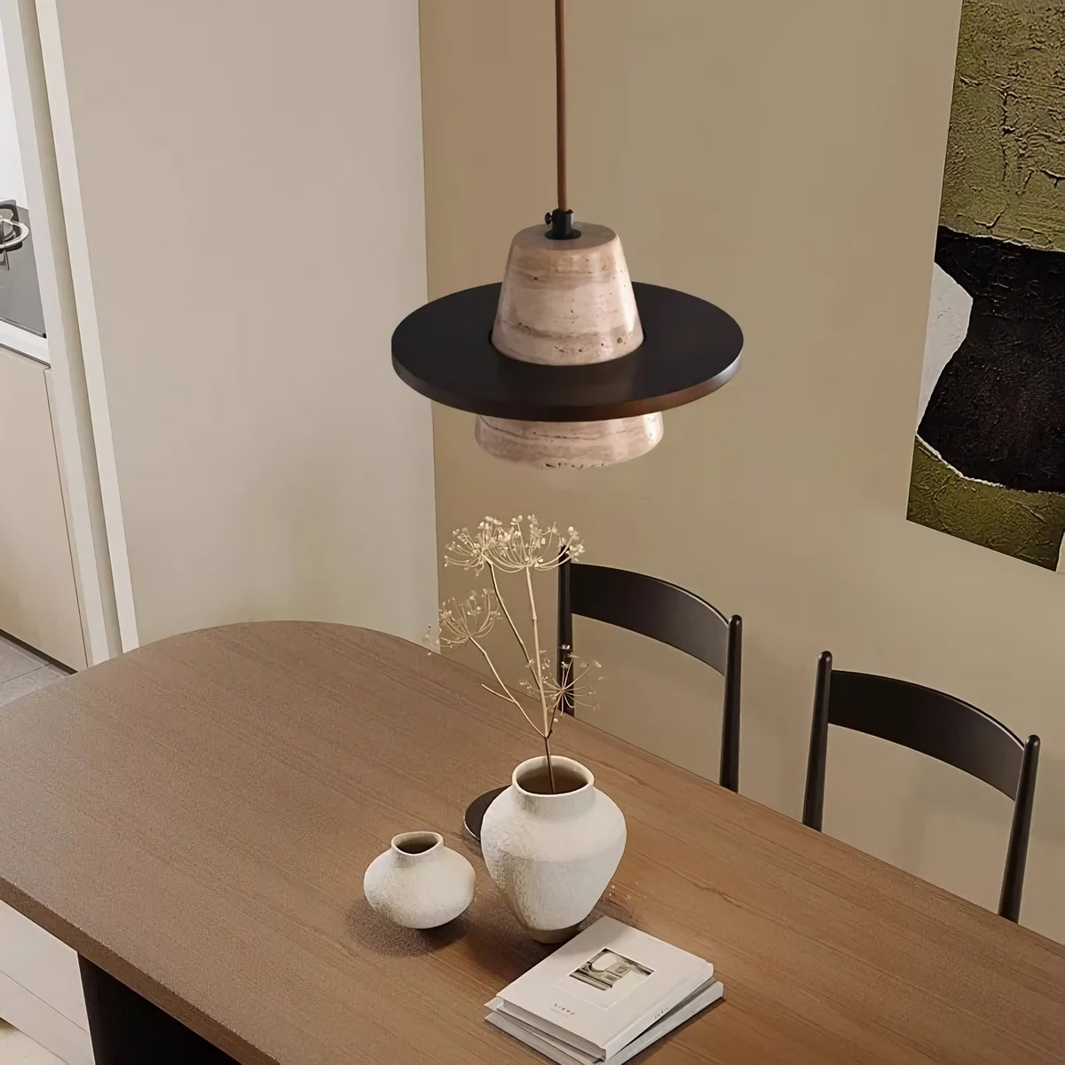 Travertine Medieval Wood Pendant Light