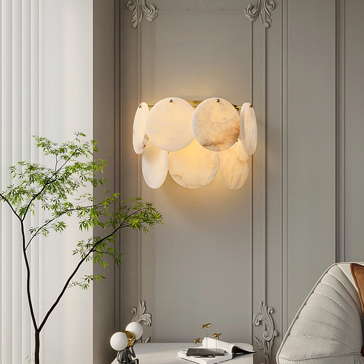 Two-Tier Alabaster Wall Lamp