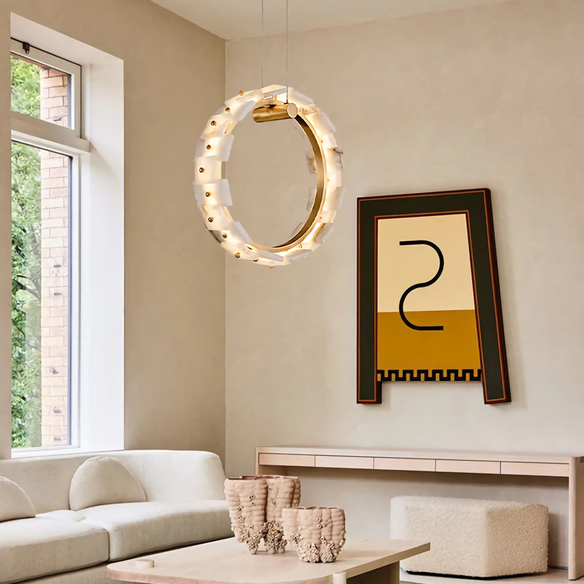Vertical Ring Alabaster Pendant Lamp