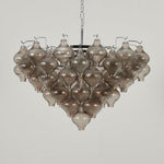 Vespera Tiered Smoked Glass Chandelier | Textured Smoked Glass | Standard product view hanging unlit against a clean light neutral grey background | Severn Lighting