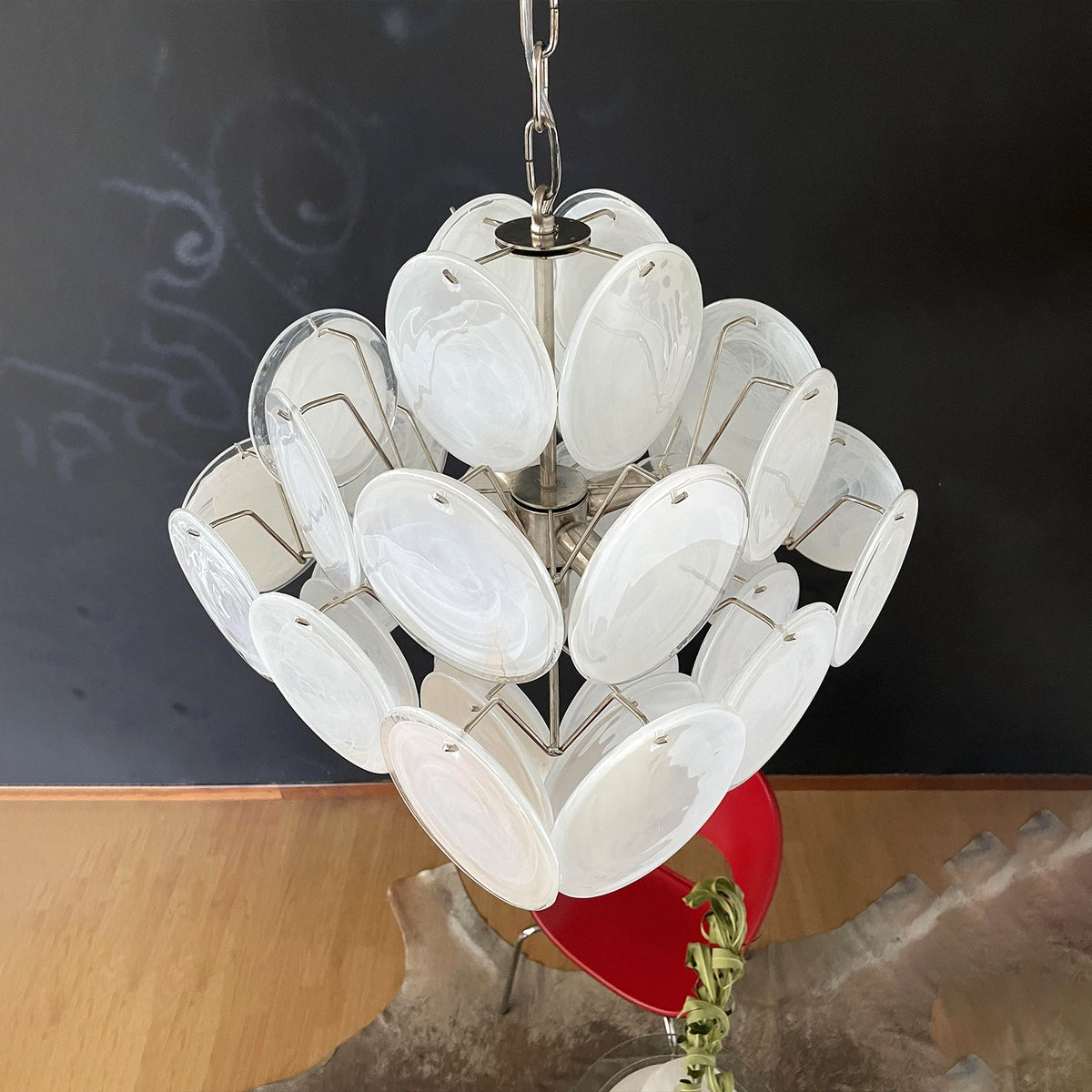 White Murano Disc Chandelier
