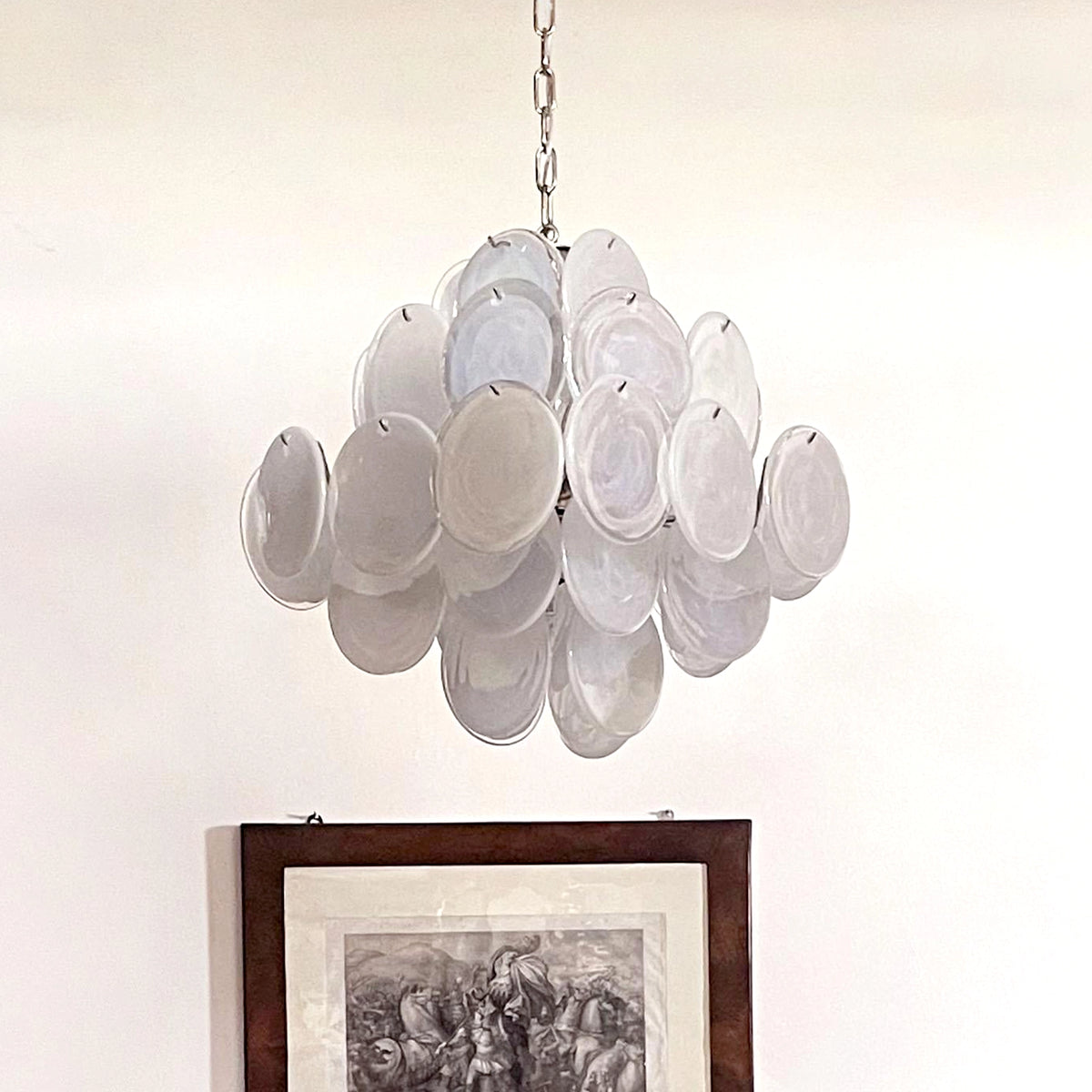 White Murano Disc Chandelier
