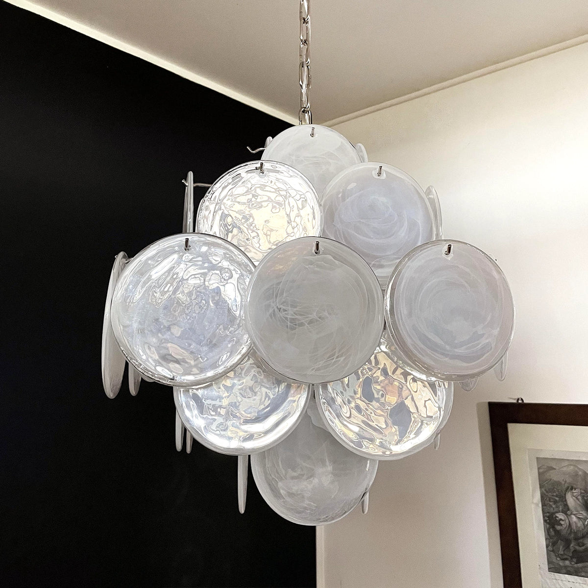 White Murano Disc Chandelier