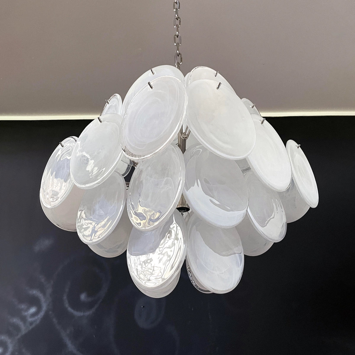 White Murano Disc Chandelier