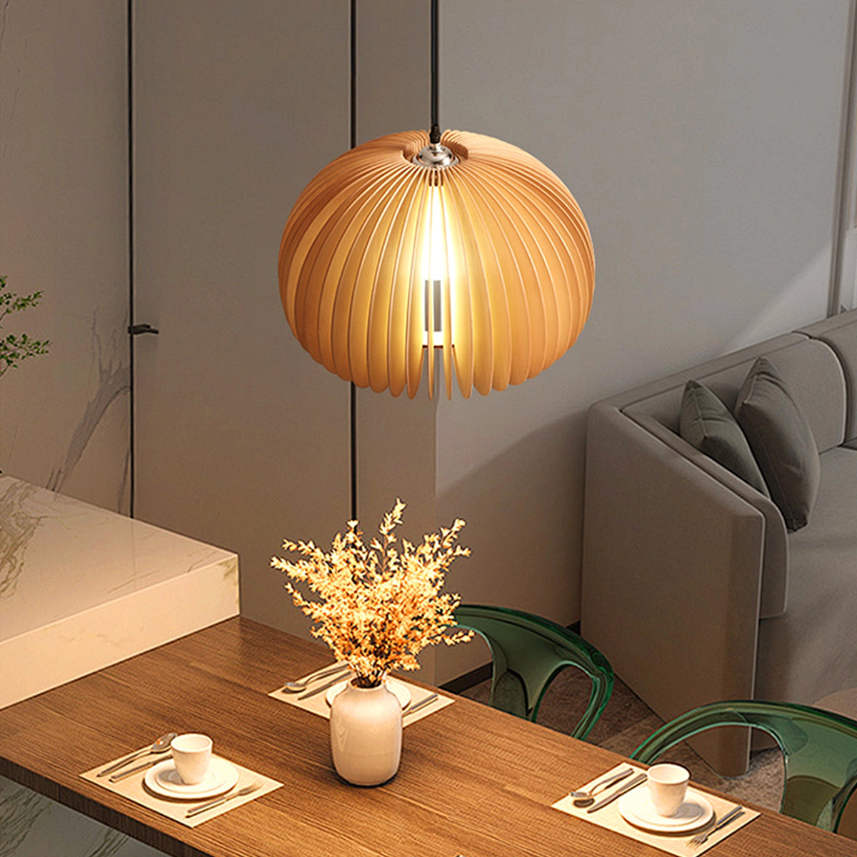 Wooden Pumpkin Pendant Lamp