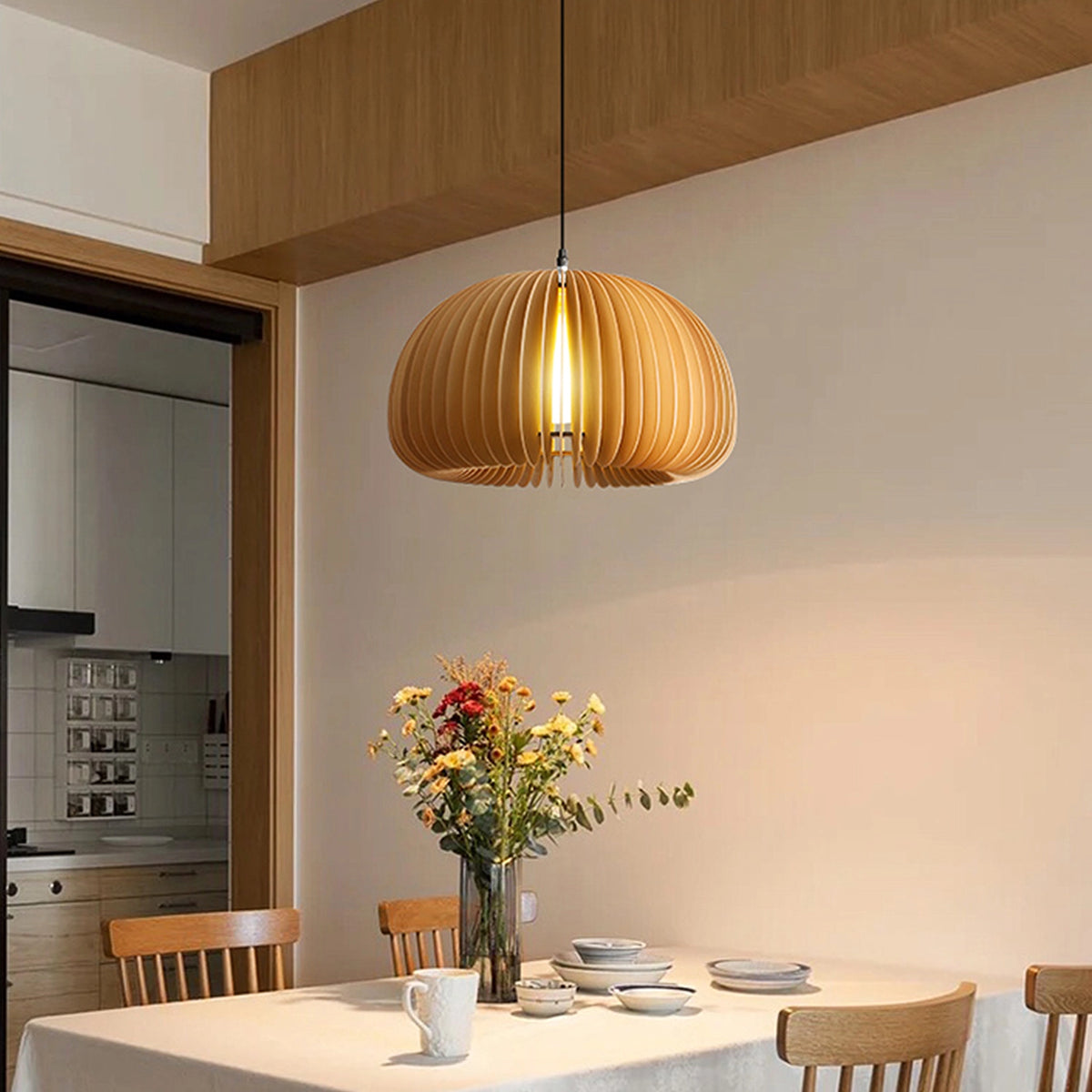 Wooden Pumpkin Pendant Lamp