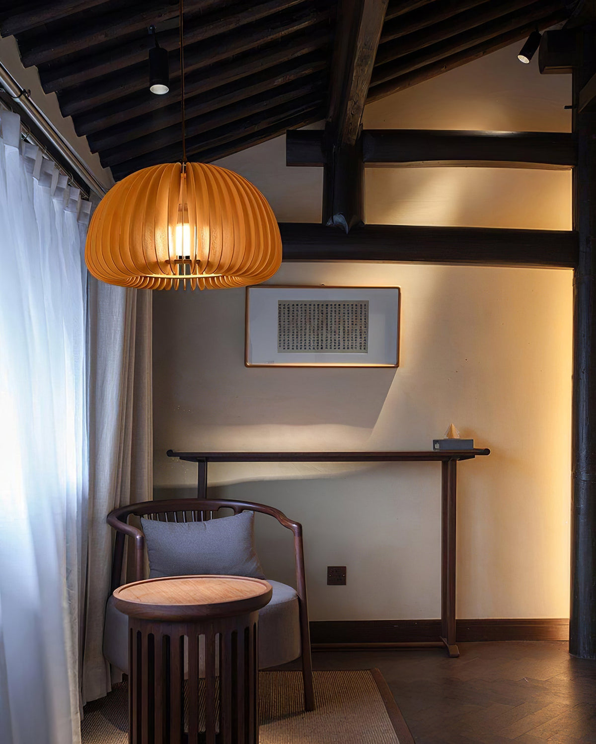 Wooden Pumpkin Pendant Lamp