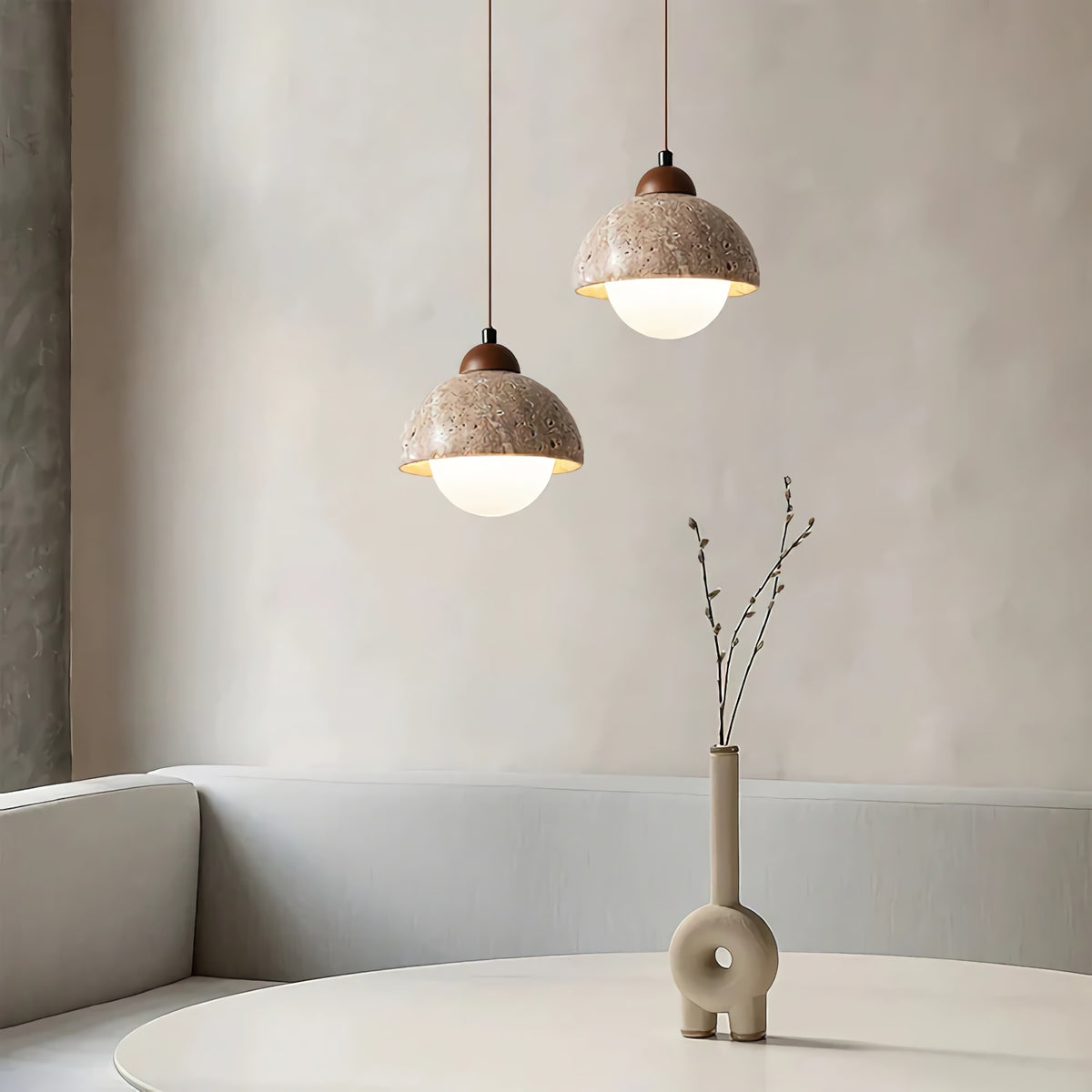 Yellow Travertine Dome Pendant Light