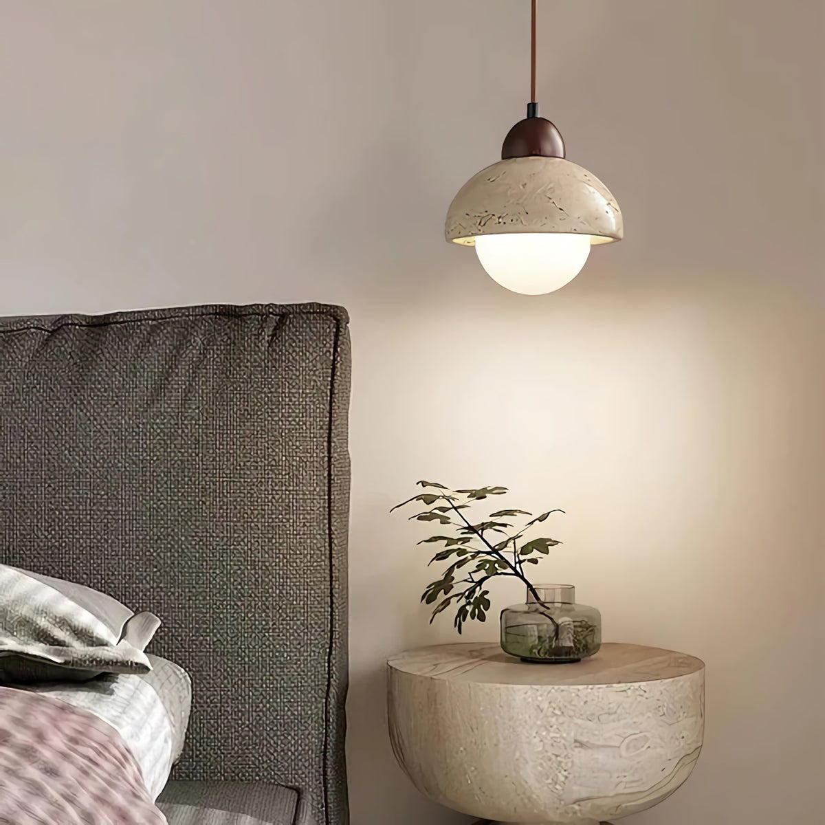 Yellow Travertine Dome Pendant Light