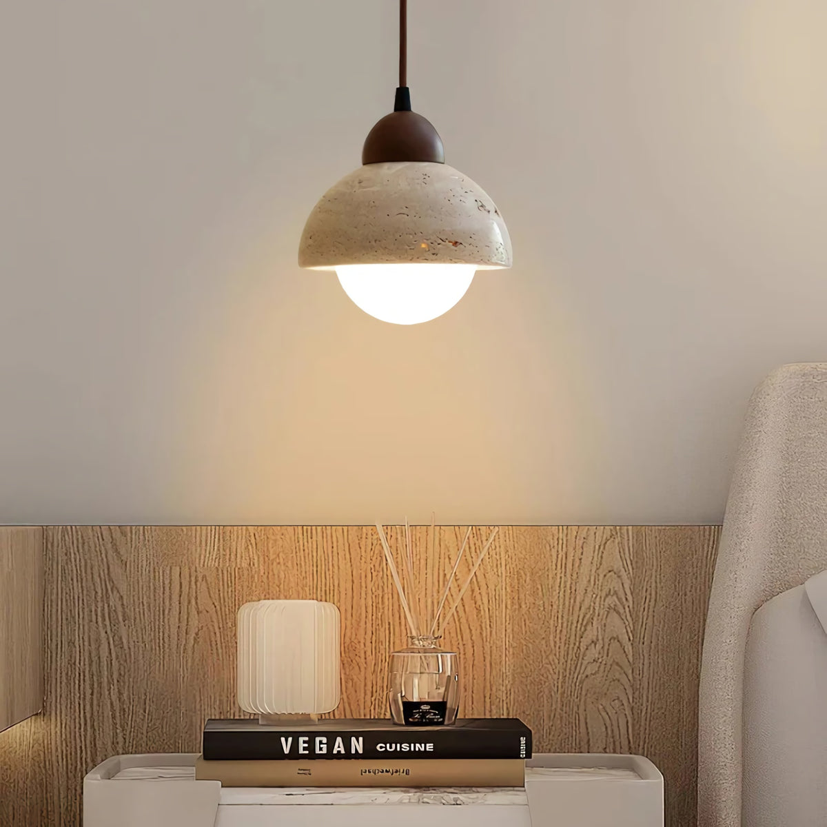 Yellow Travertine Dome Pendant Light