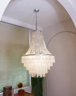 Coastal Beige 6-Light Tiered Capiz Chandelier