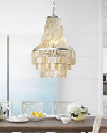 Coastal Beige 6-Light Tiered Capiz Chandelier