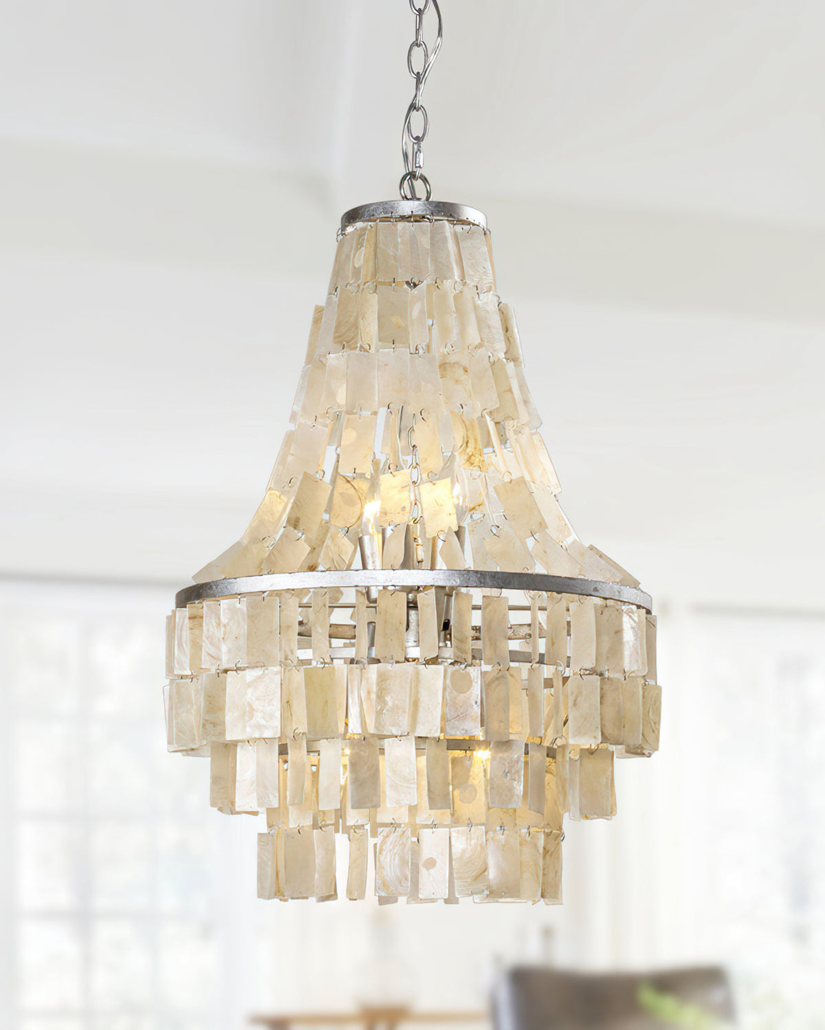 Coastal Beige 6-Light Tiered Capiz Chandelier